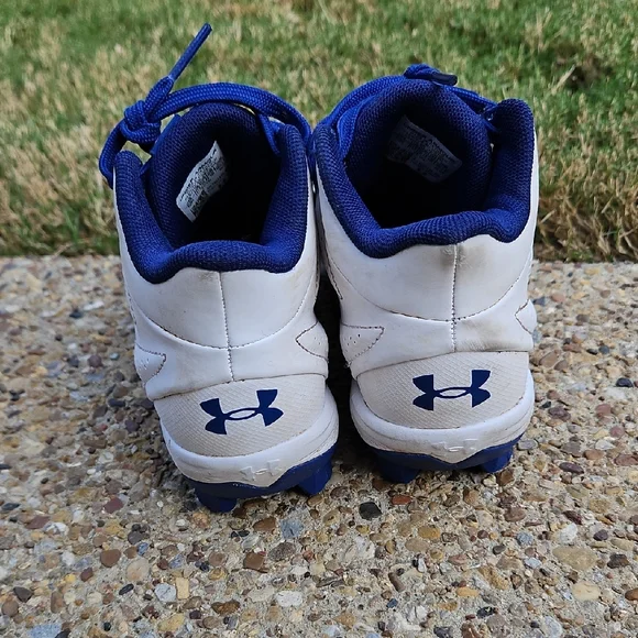 Under Armour Kids Royal Blue and White Cleats - Picture 4 of 5